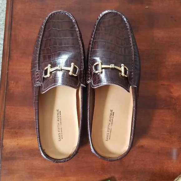 Men\'s Saks Fifth Avenue backless Slide-on Slip on loafers NEW Saks Fifth Avenue Genuine Leather Backless Slip On  main image 2